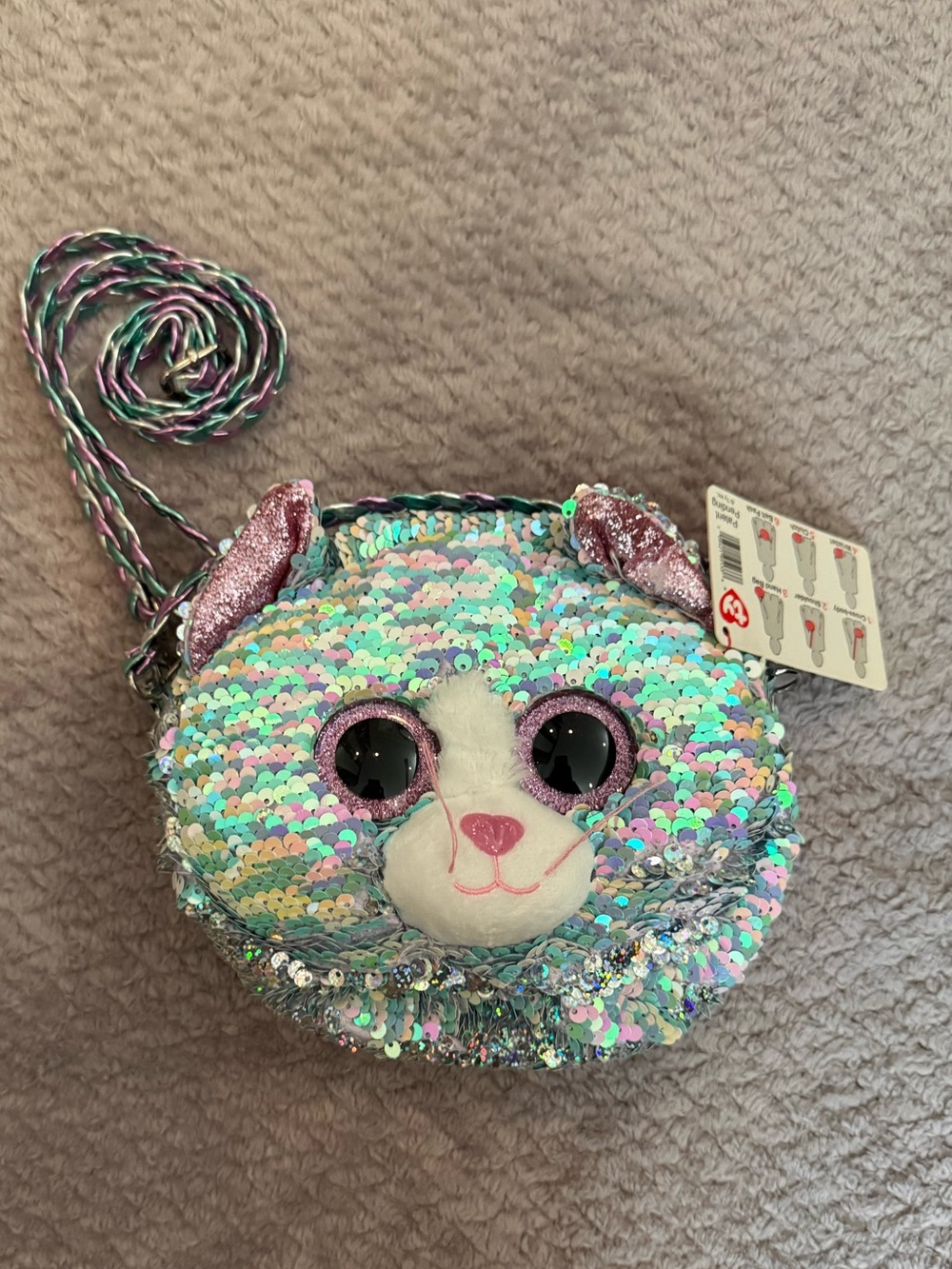 Ty Sequin Cat Crossbody Bag in Iridescent/Pink NWT 🌸✨